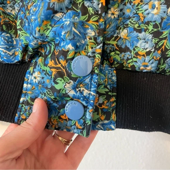 Vintage Coach Reversible Varsity Jacket M/L Blue Satin Bomber Floral Snap *Flaw - Picture 12 of 16
